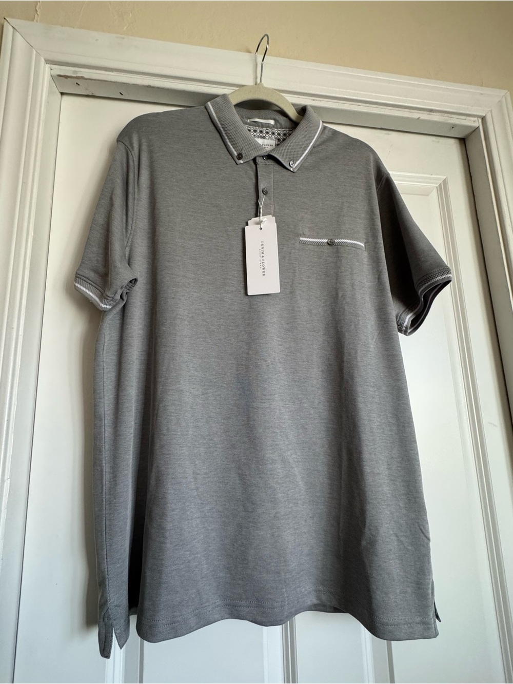 New Men’s Denim & Flower Ricky Singh XL Grey Gray White Polo Golf Shirt